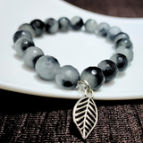 Leafy charm Greyblack  Crystal Bracelet