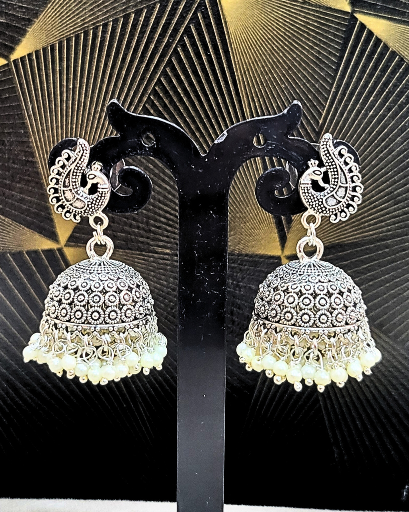 Silver and White Loreal Jhumki