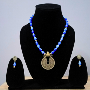 Blue drop beaded necklace