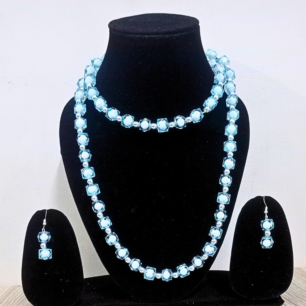 Single layered  diamond crystal beaded long neckpiece