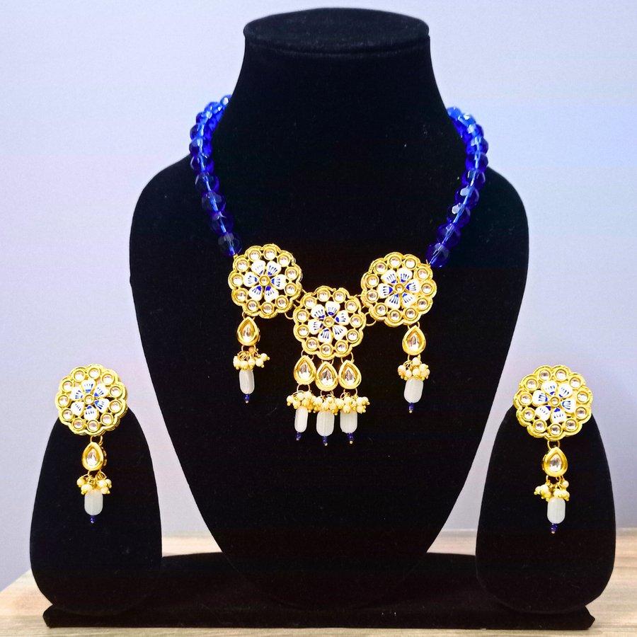 Crystal blue kundan set