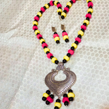 Magenta & yellow cotton thread necklace set