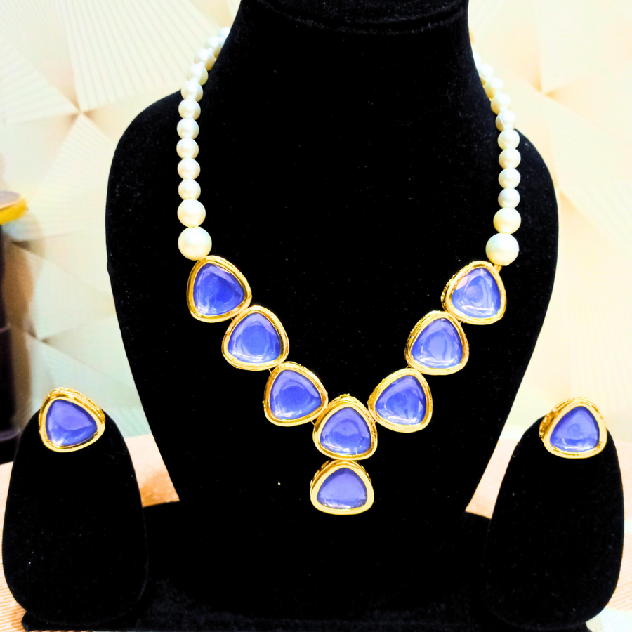 navy blue kundan set