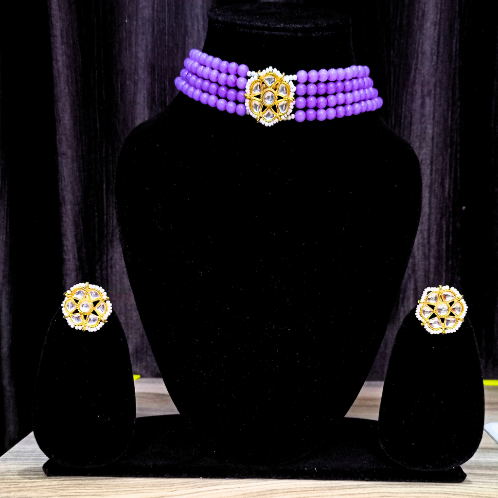 Purple beaded kundan choker