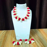 Red white cotton & cowrie neckpiece