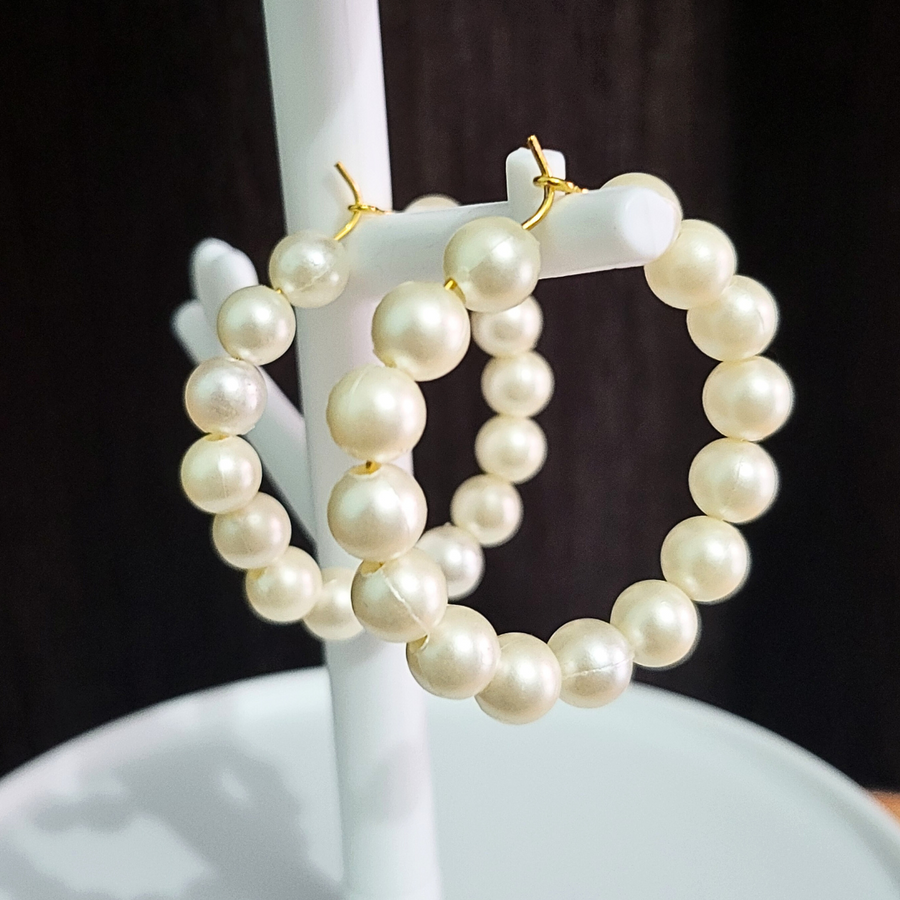 white beaded hoops